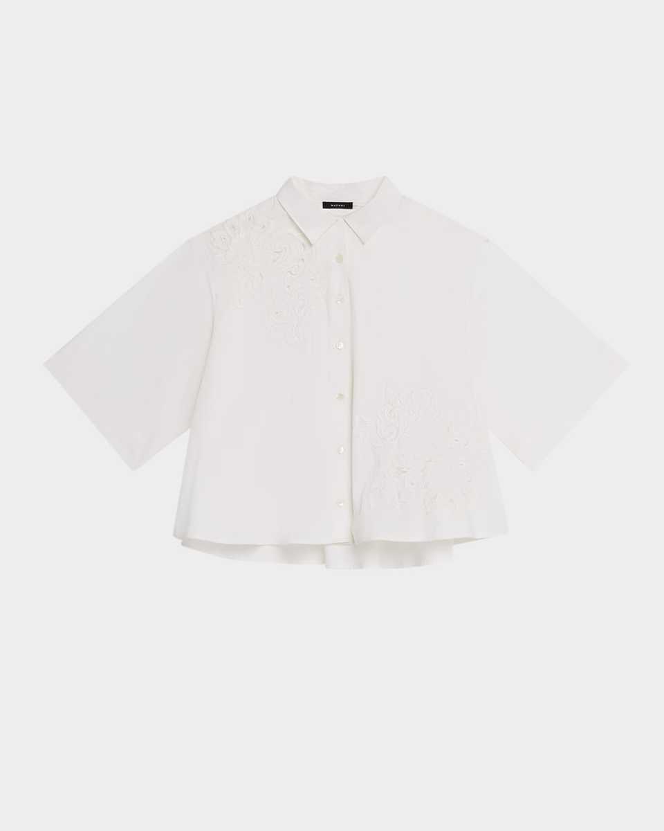 Embroidered Cutout Boxy Poplin Shirt